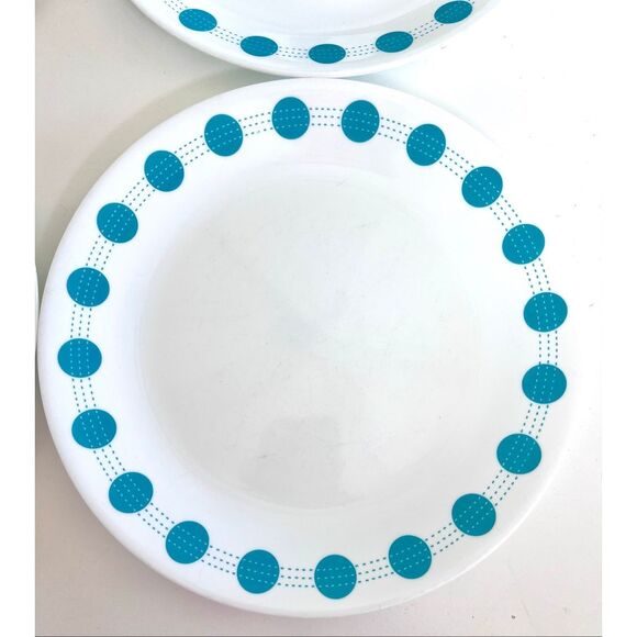 VTG Set of 5 Corelle Dinner Plate SOUTH BEACH Turquoise Blue Dot Dinner 10.25" - Picture 3 of 5